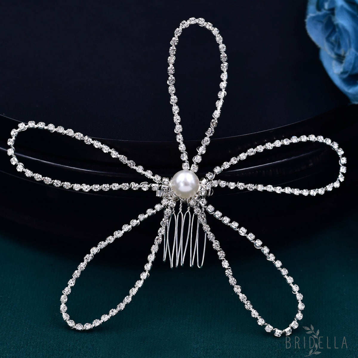 BHP367-Single Hair Comb silver rhinestone pearl hair comb