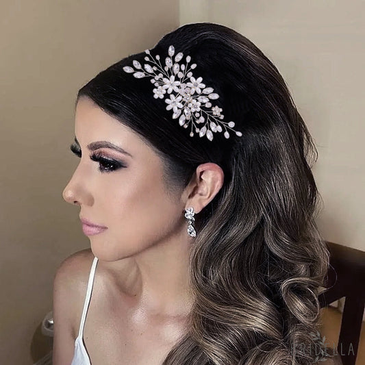 BHP346-S silver rhinestone pearl hair comb