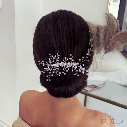 BHP15 silver rhinestone pearl hair comb