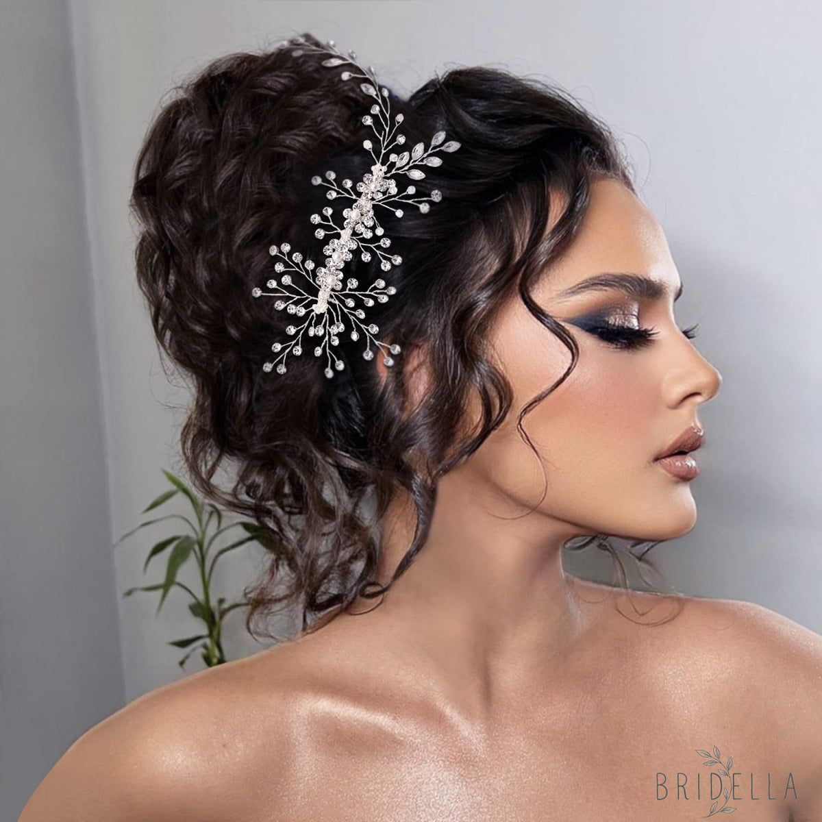BHP15 silver rhinestone pearl hair comb