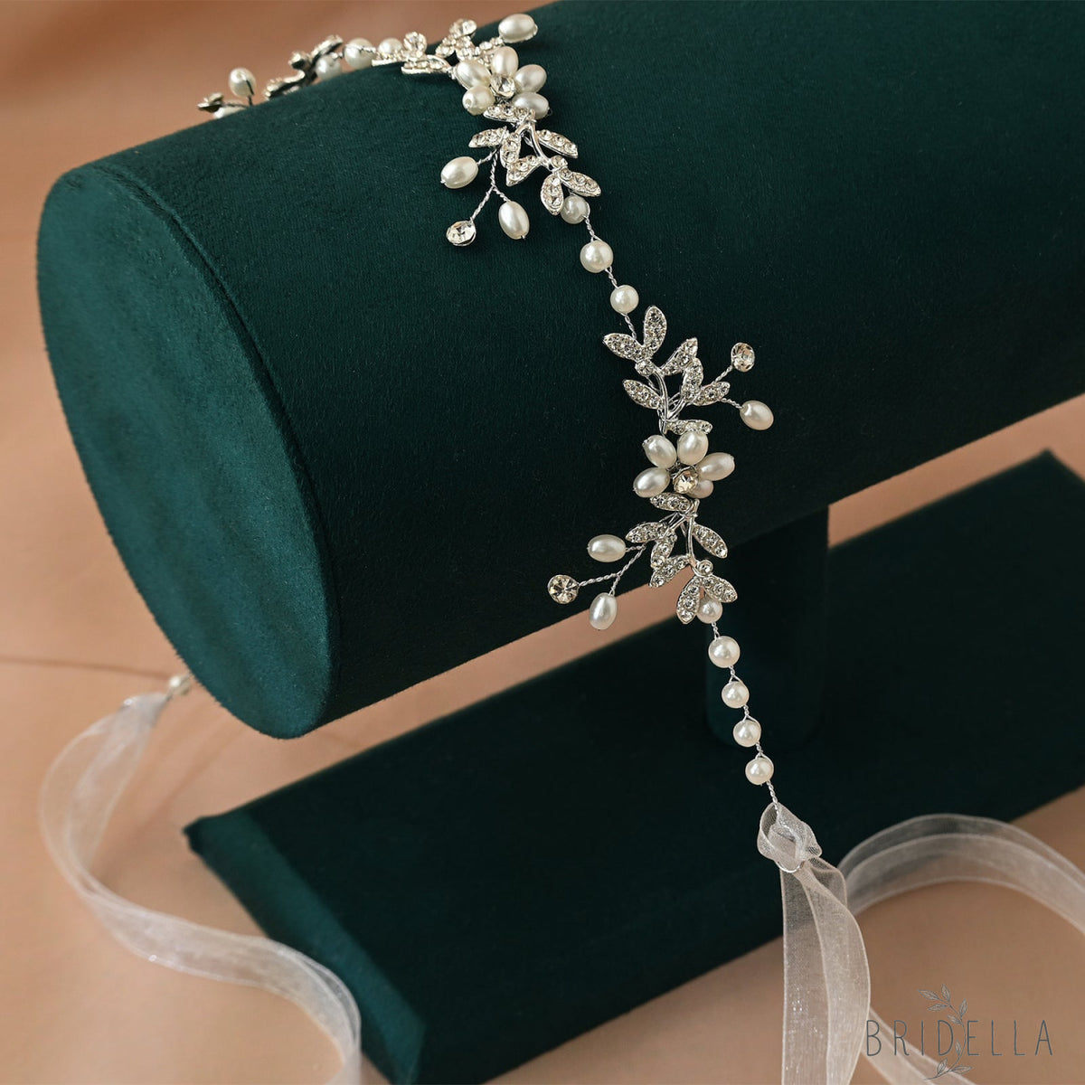 Silver Rhinestone & Pearl Slim Bridal Headband - Bridella BHP152-S - Silvery - HEADWEAR