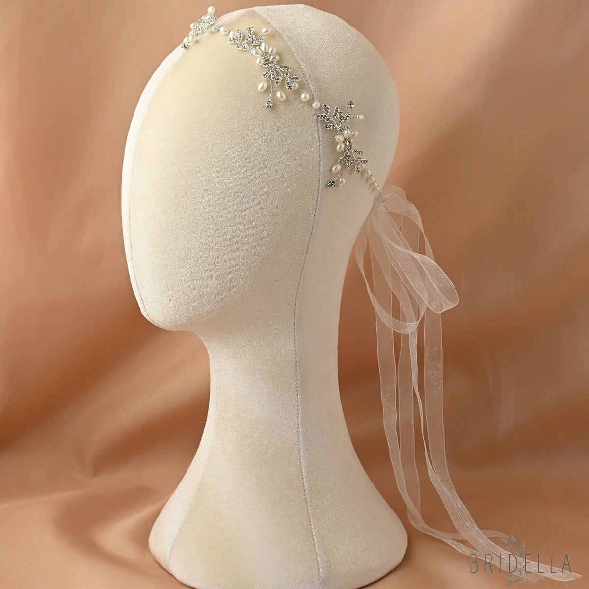 Silver Rhinestone & Pearl Slim Bridal Headband - Bridella BHP152-S - Silvery - HEADWEAR