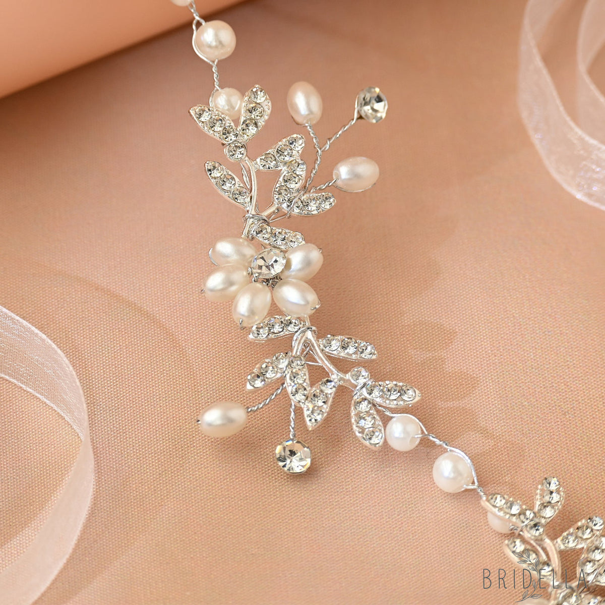 Silver Rhinestone & Pearl Slim Bridal Headband - Bridella BHP152-S - Silvery - HEADWEAR