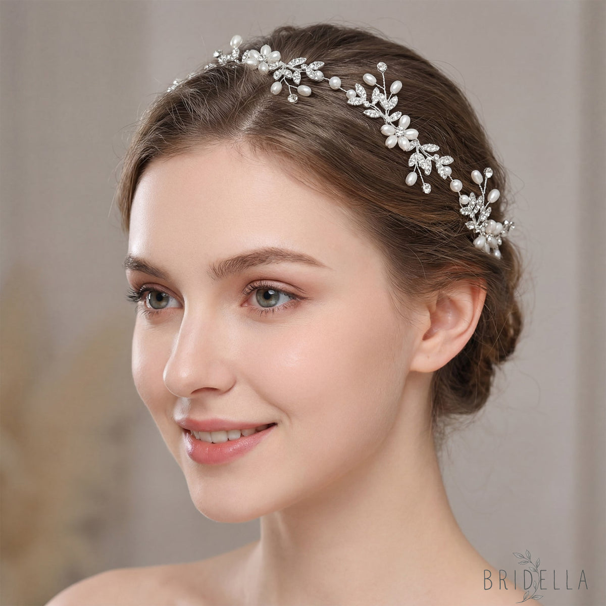 Silver Rhinestone & Pearl Slim Bridal Headband - Bridella BHP152-S - Silvery - HEADWEAR