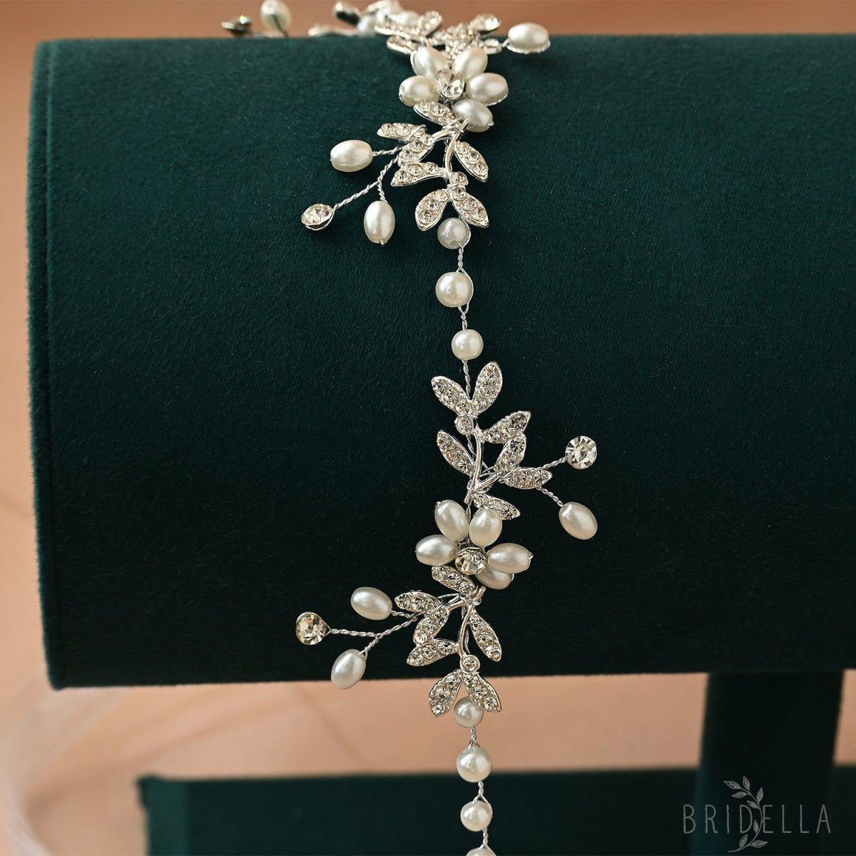 Silver Rhinestone & Pearl Slim Bridal Headband - Bridella BHP152-S - Silvery - HEADWEAR