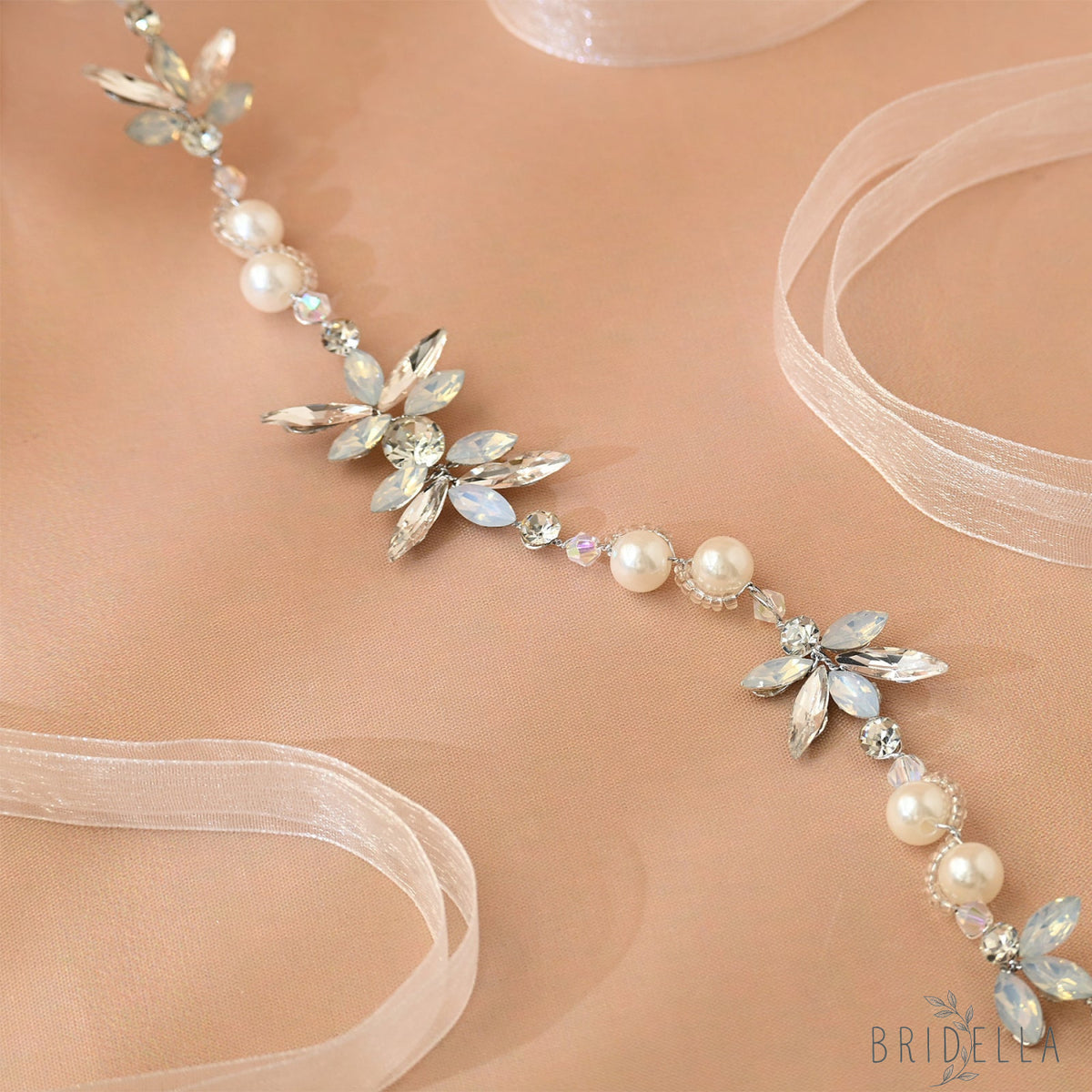 Silver Rhinestone & Pearl Slim Vine Bridal Tiara - Bridella BHP132-S - Silvery - HEADWEAR