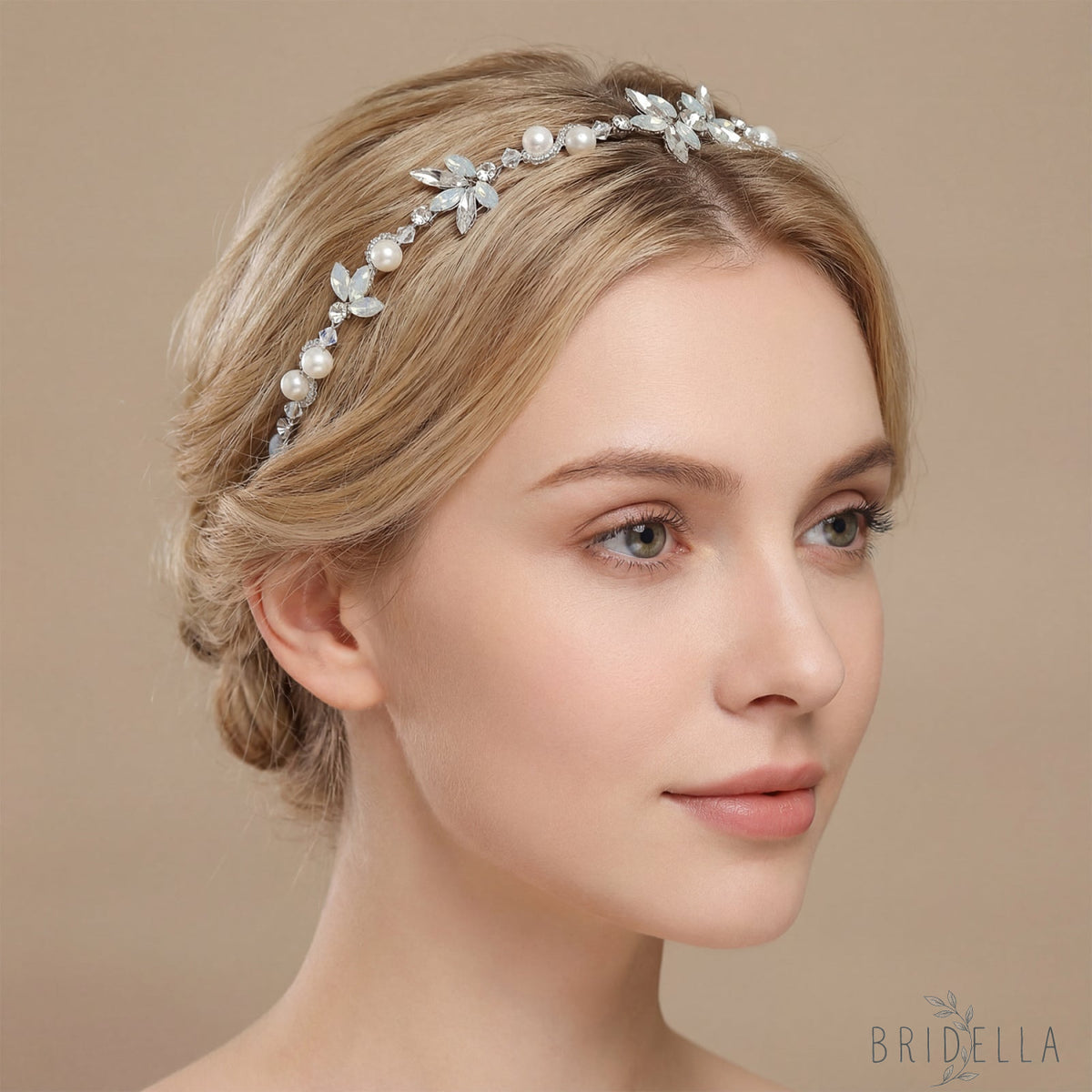 Silver Rhinestone & Pearl Slim Vine Bridal Tiara - Bridella BHP132-S - Silvery - HEADWEAR