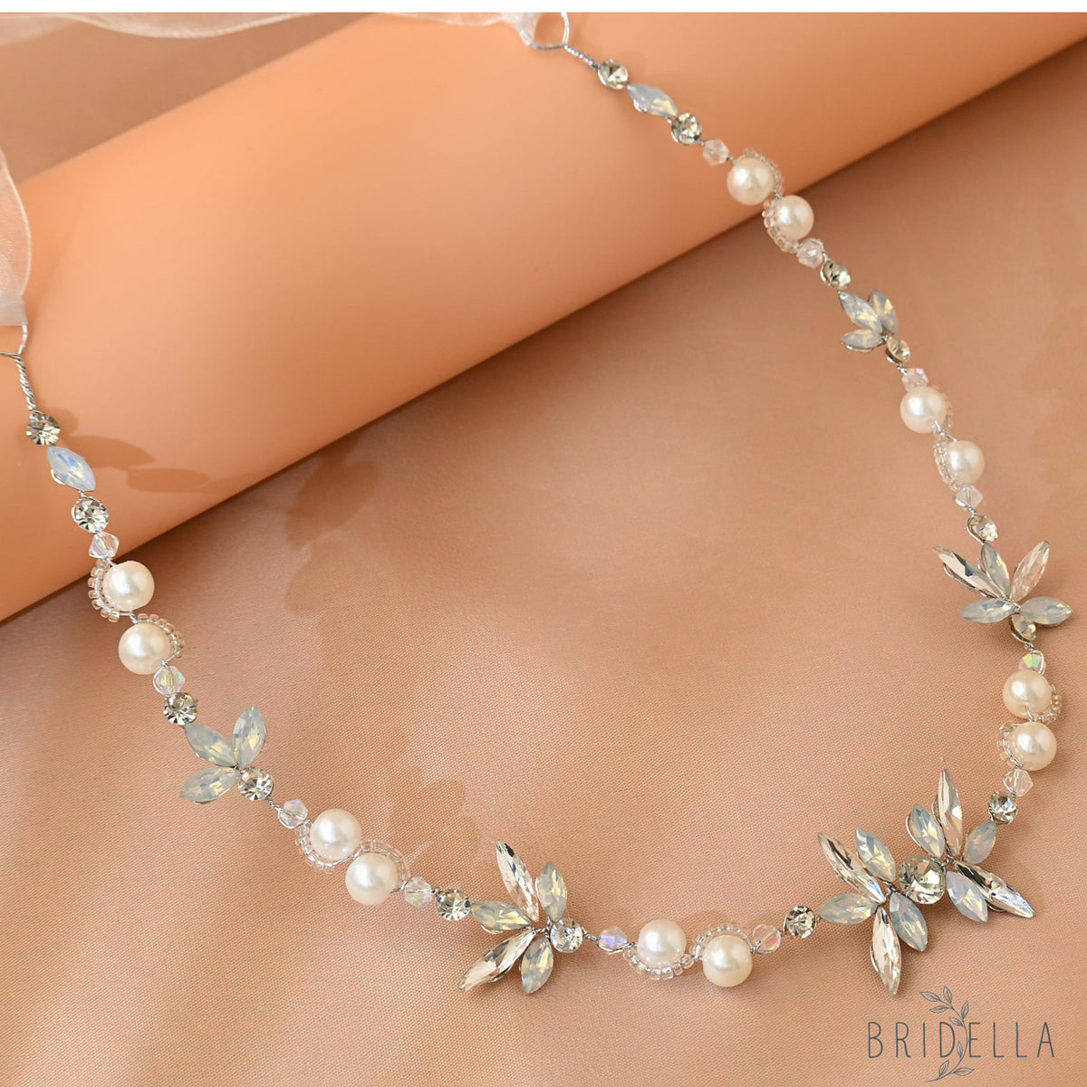 Silver Rhinestone & Pearl Slim Vine Bridal Tiara - Bridella BHP132-S - Silvery - HEADWEAR