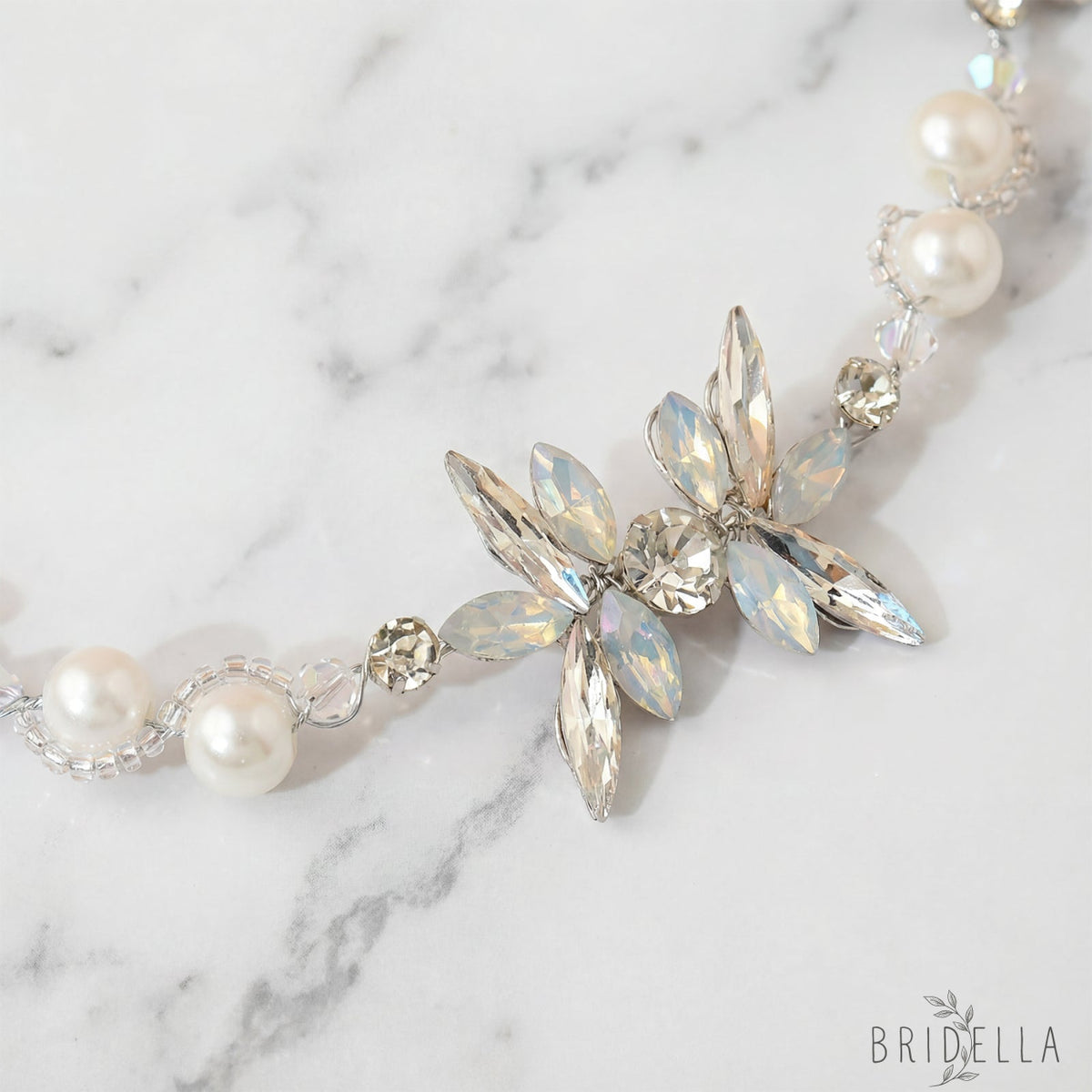 Silver Rhinestone & Pearl Slim Vine Bridal Tiara - Bridella BHP132-S - Silvery - HEADWEAR