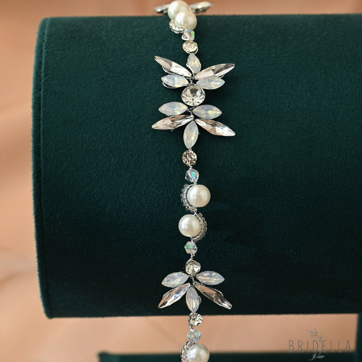 Silver Rhinestone & Pearl Slim Vine Bridal Tiara - Bridella BHP132-S - Silvery - HEADWEAR