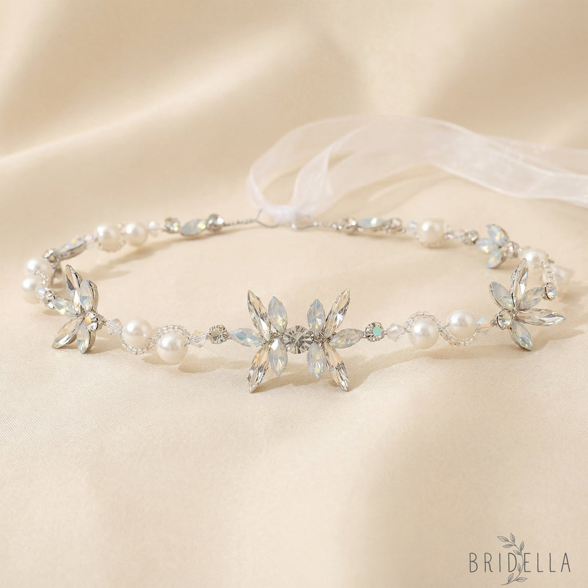 Silver Rhinestone & Pearl Slim Vine Bridal Tiara - Bridella BHP132-S - Silvery - HEADWEAR