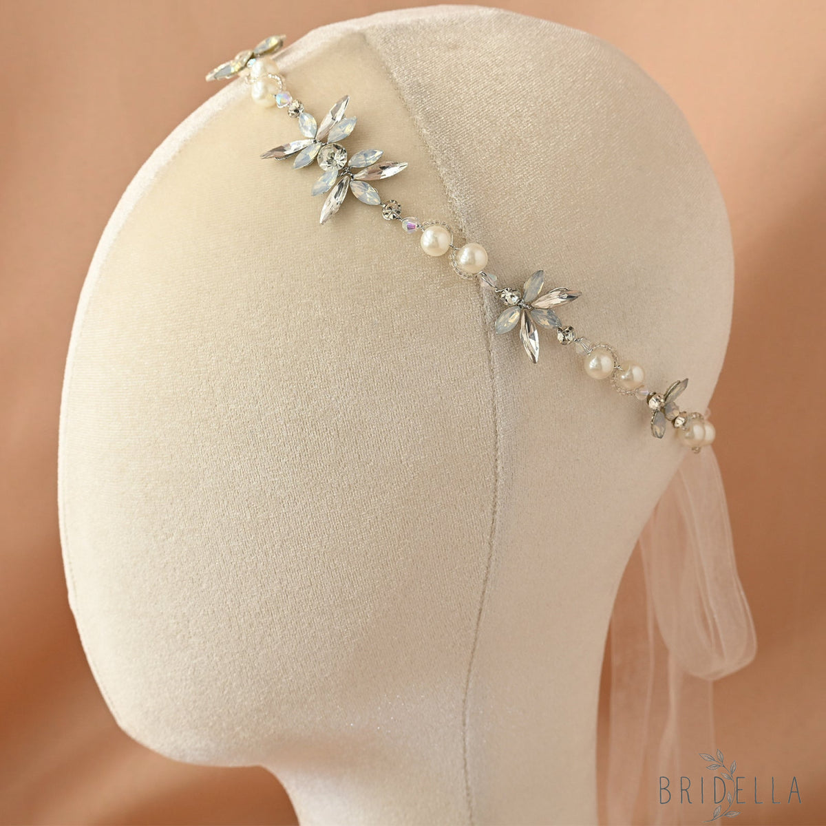 Silver Rhinestone & Pearl Slim Vine Bridal Tiara - Bridella BHP132-S - Silvery - HEADWEAR
