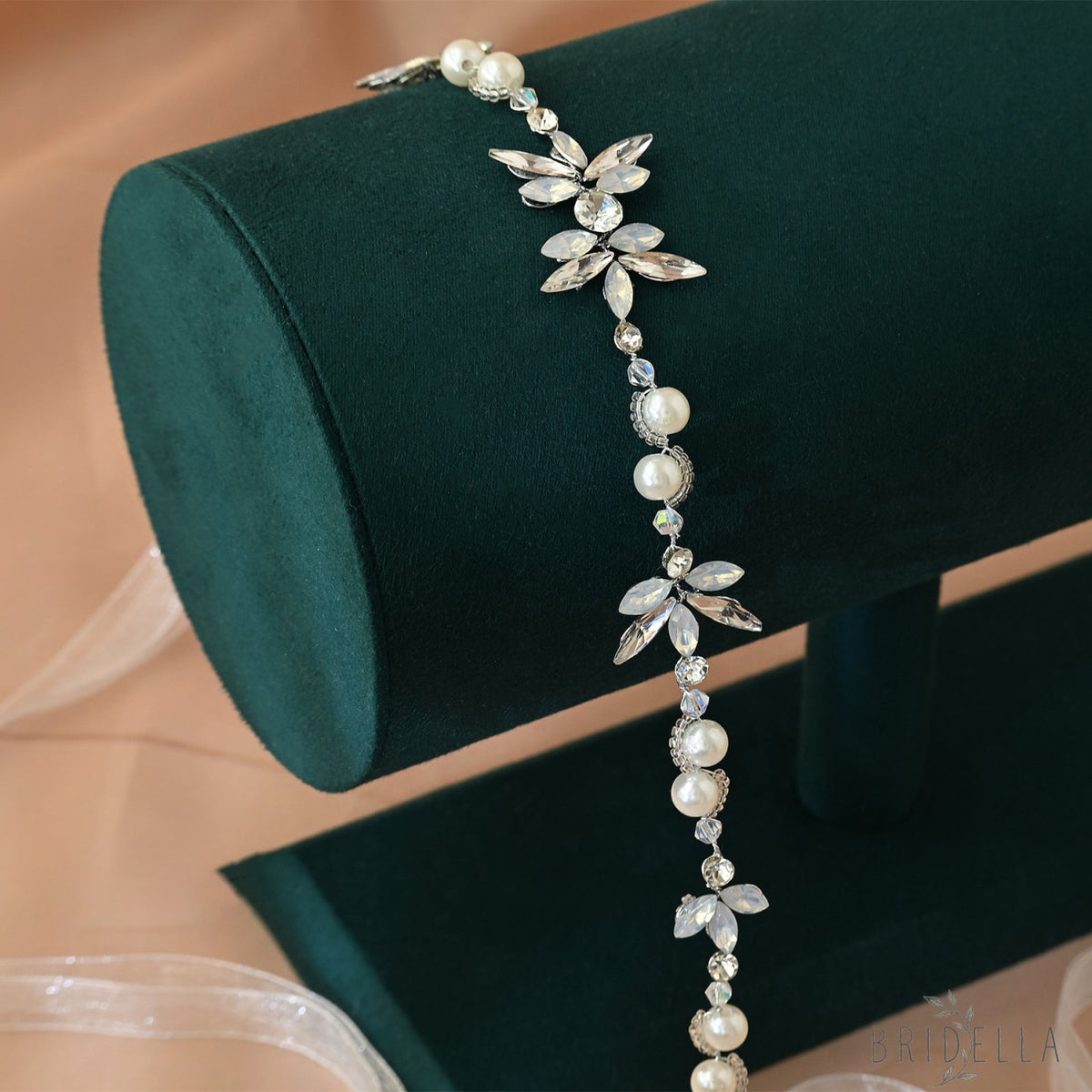 Silver Rhinestone & Pearl Slim Vine Bridal Tiara - Bridella BHP132-S - Silvery - HEADWEAR