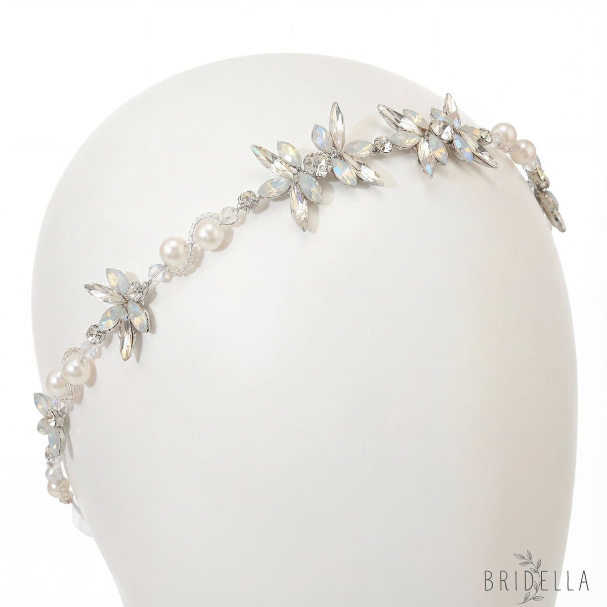 Silver Rhinestone & Pearl Slim Vine Bridal Tiara - Bridella BHP132-S - Silvery - HEADWEAR
