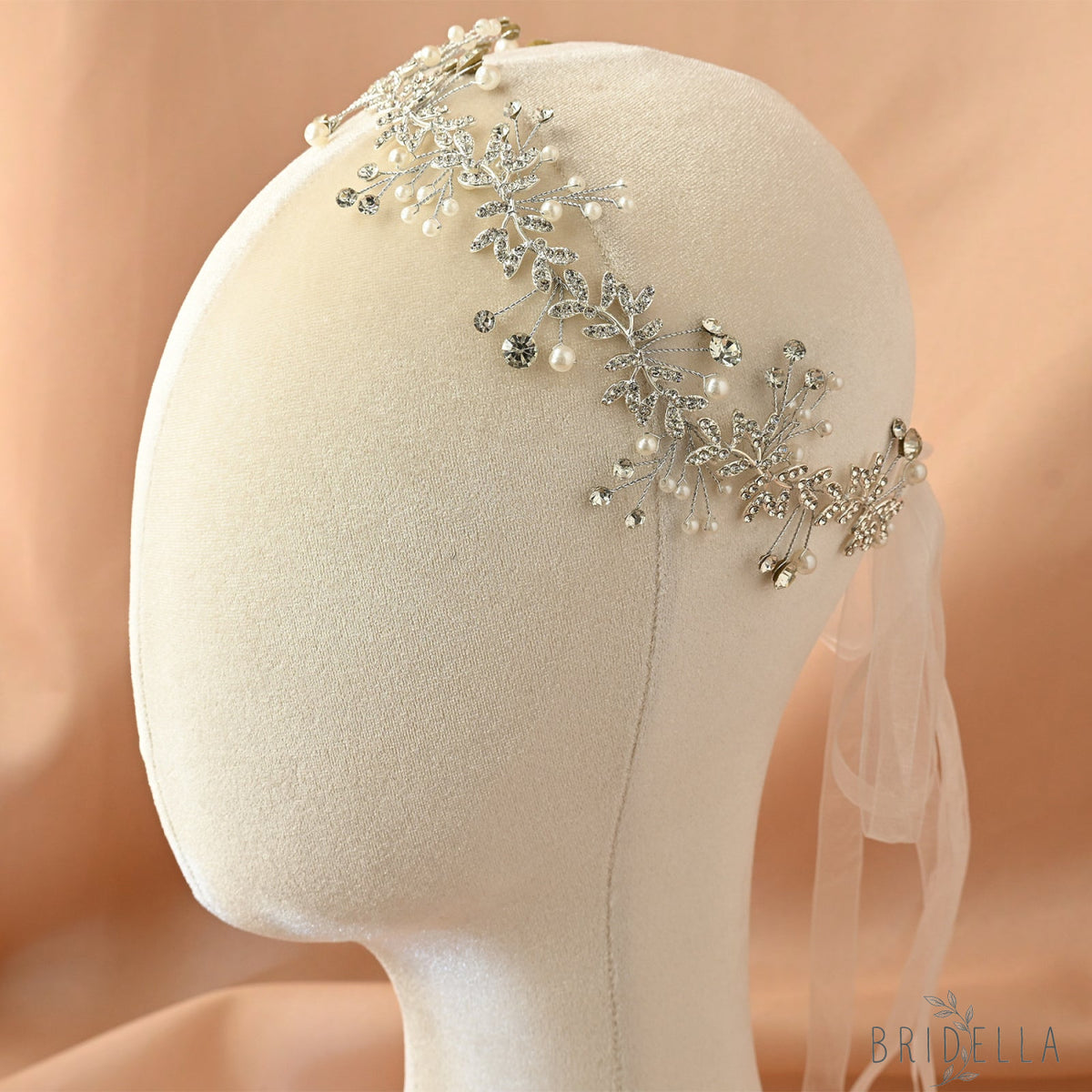 Silver Rhinestone & Pearl Vine Bridal Headband - Bridella BHP233-S - Silvery - HEADWEAR