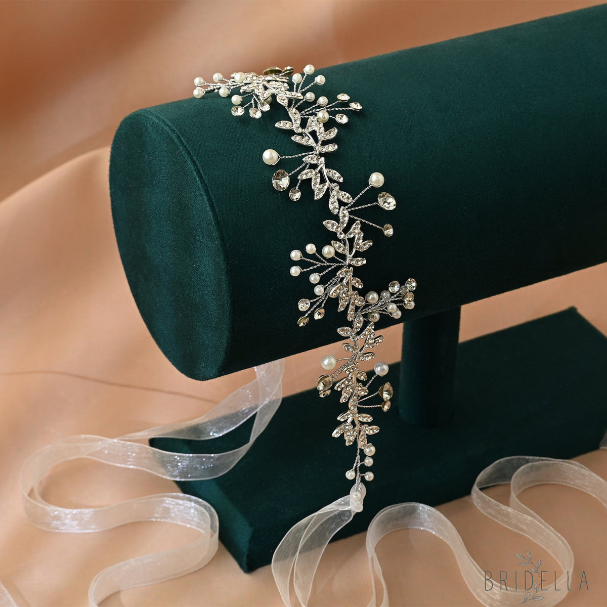 Silver Rhinestone & Pearl Vine Bridal Headband - Bridella BHP233-S - Silvery - HEADWEAR