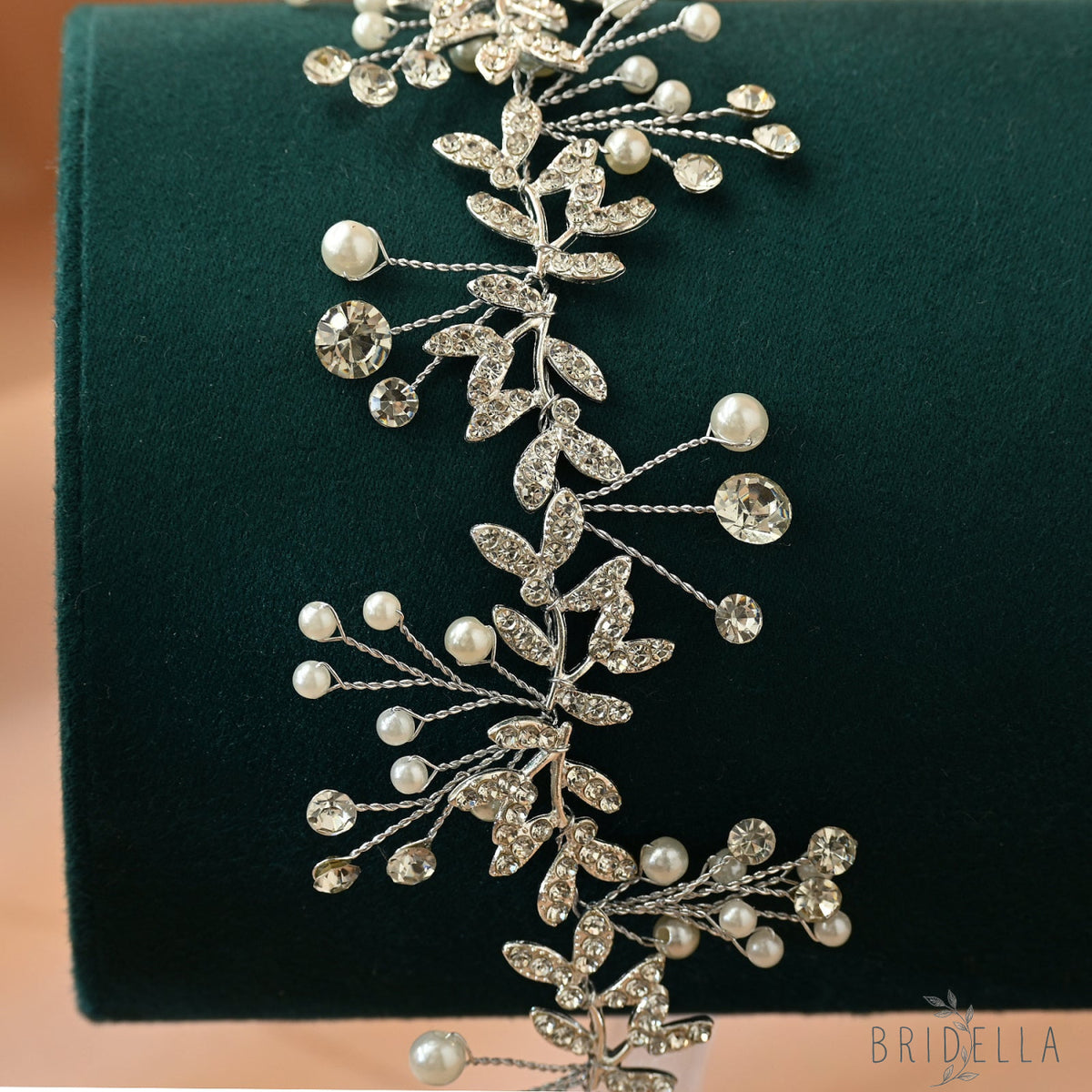 Silver Rhinestone & Pearl Vine Bridal Headband - Bridella BHP233-S - Silvery - HEADWEAR