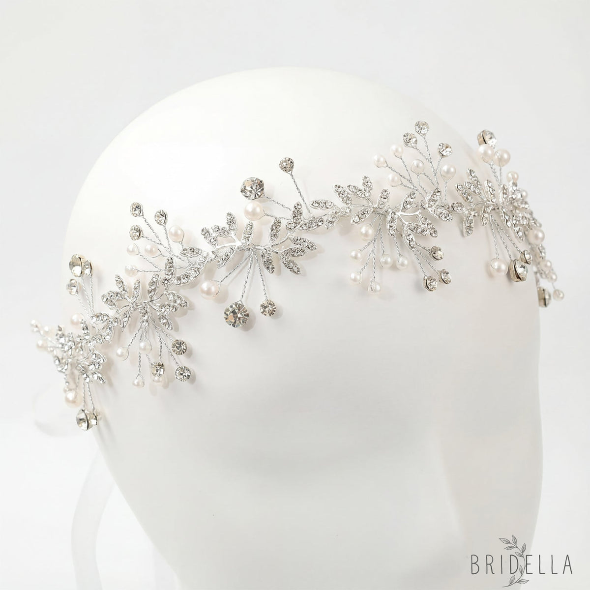 Silver Rhinestone & Pearl Vine Bridal Headband - Bridella BHP233-S - Silvery - HEADWEAR