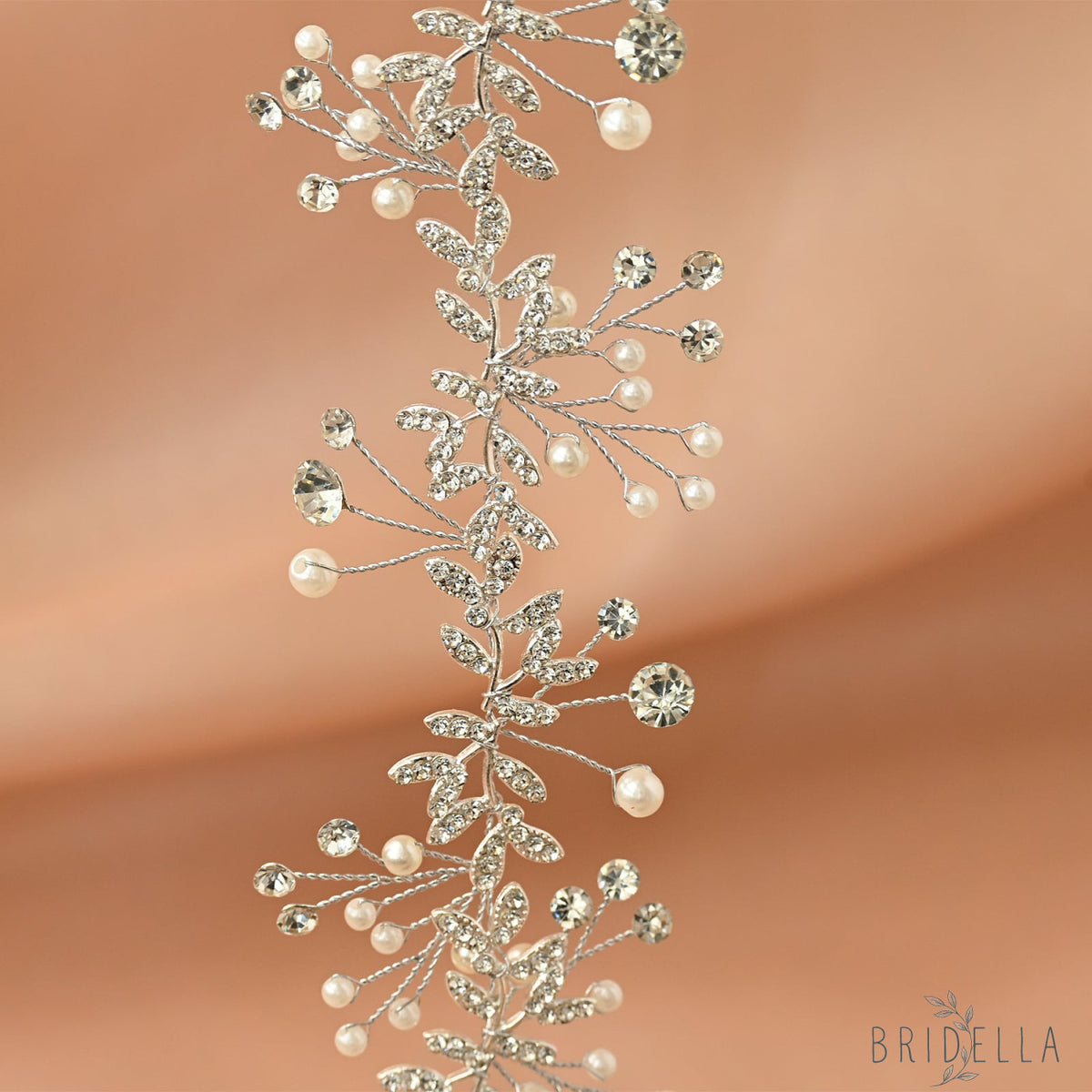 Silver Rhinestone & Pearl Vine Bridal Headband - Bridella BHP233-S - Silvery - HEADWEAR