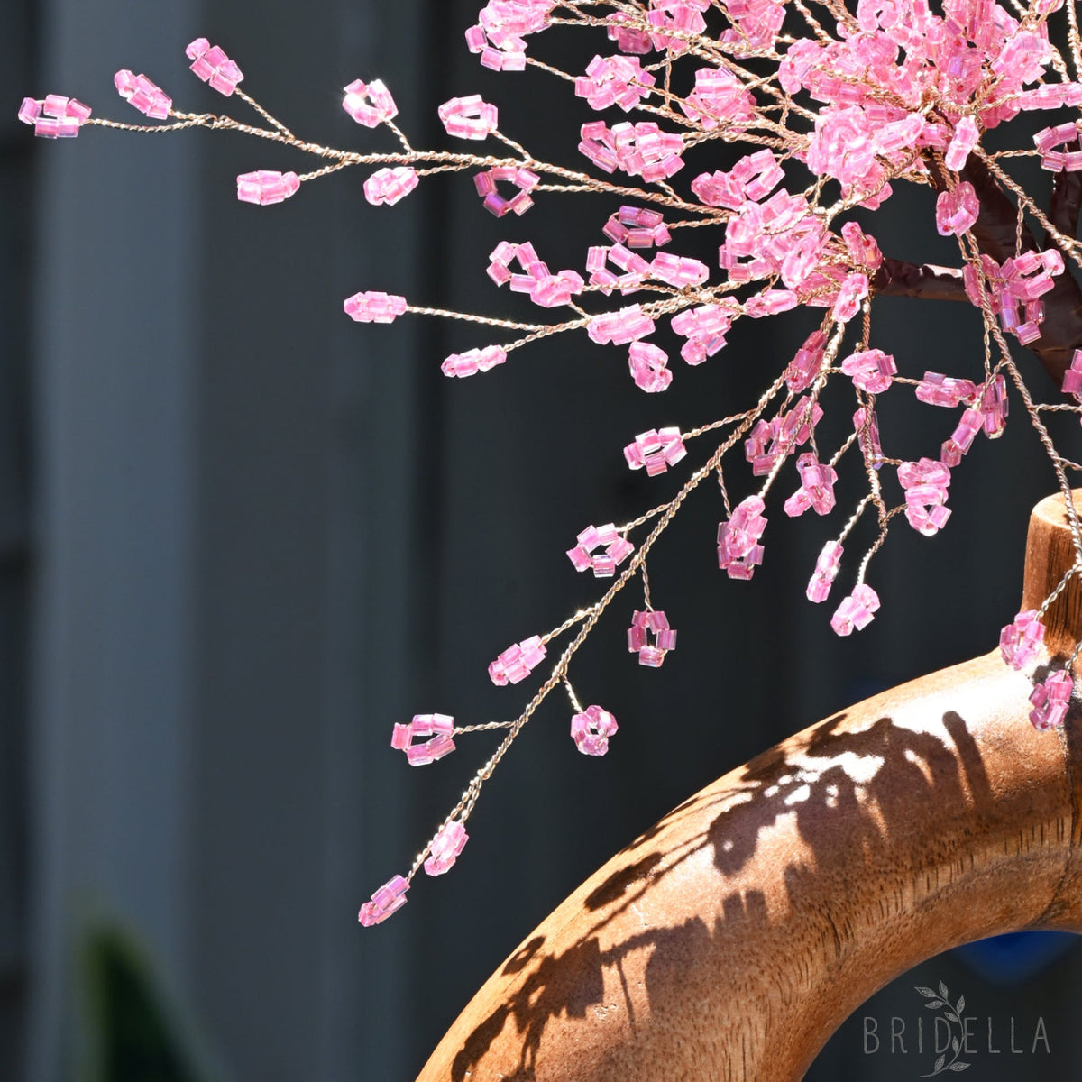Single Stem Handmade Pink Crystal Beaded Artificial Cherry Blossom Branch K31 - Pink