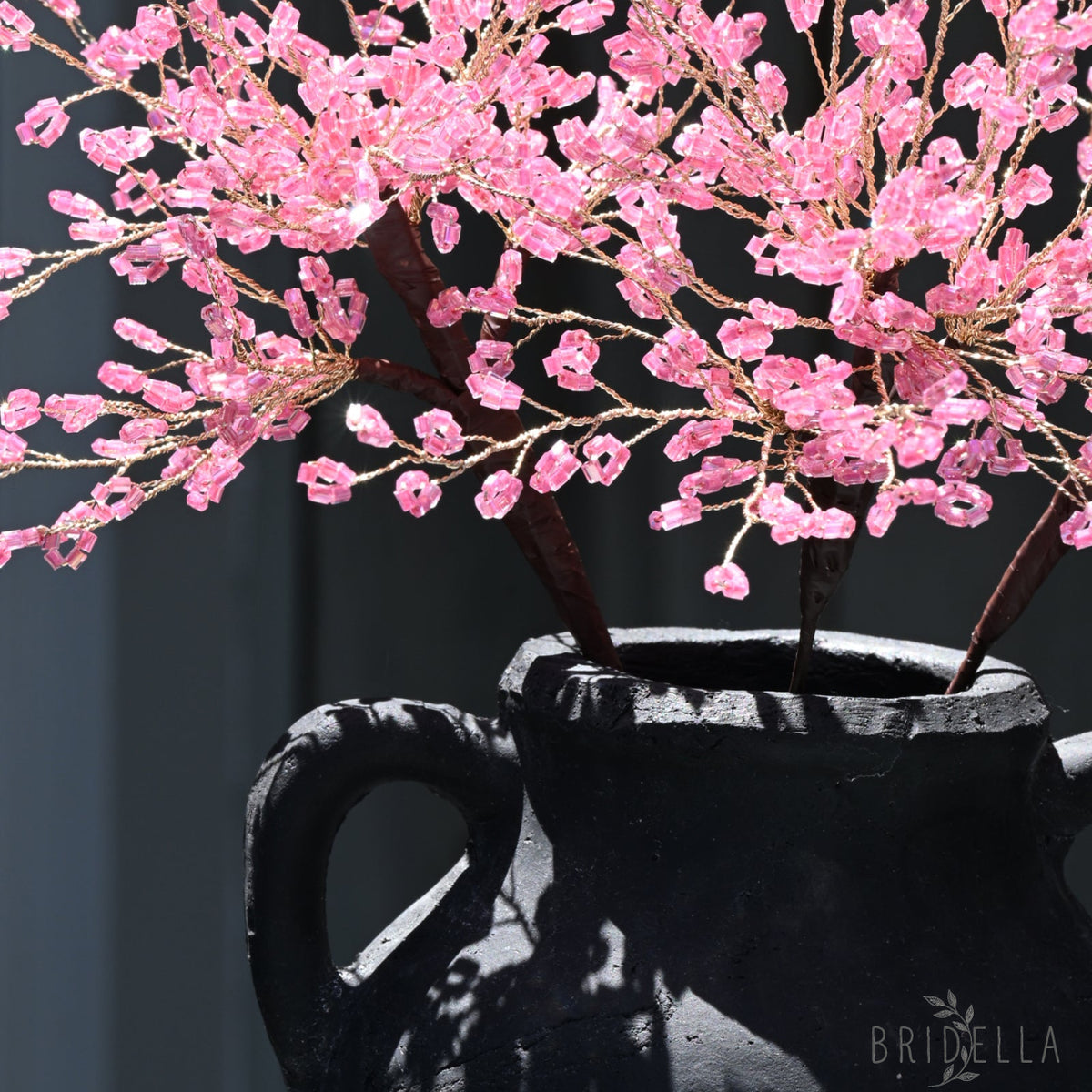 Single Stem Handmade Pink Crystal Beaded Artificial Cherry Blossom Branch K31 - Pink