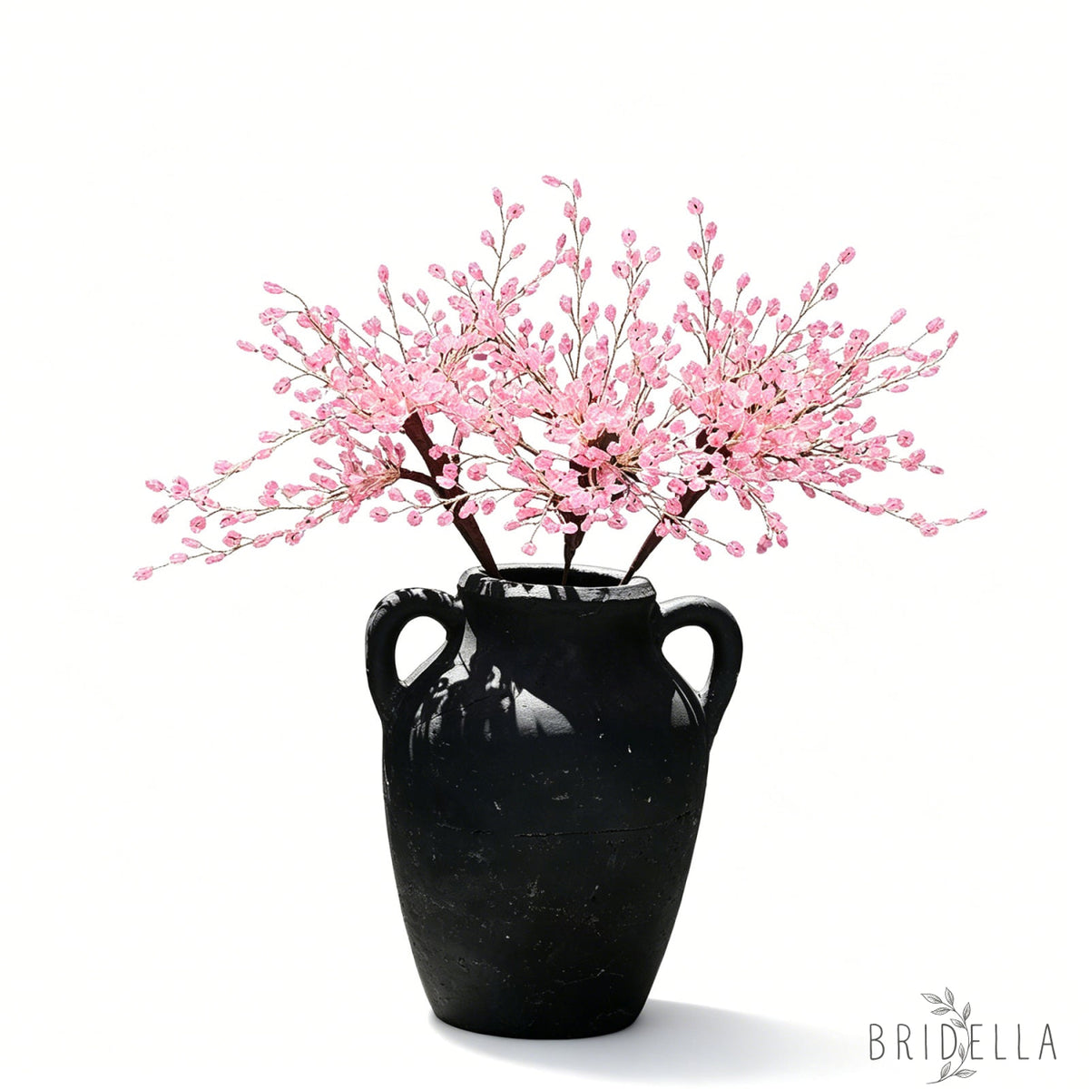 Single Stem Handmade Pink Crystal Beaded Artificial Cherry Blossom Branch K31 - Pink