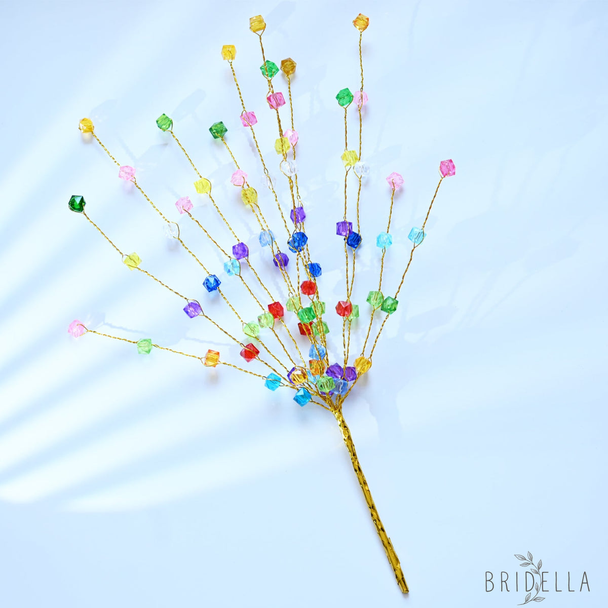 Single Stem Multicolor Crystal Beaded Artificial Flower K24 - Rainbow Mixed