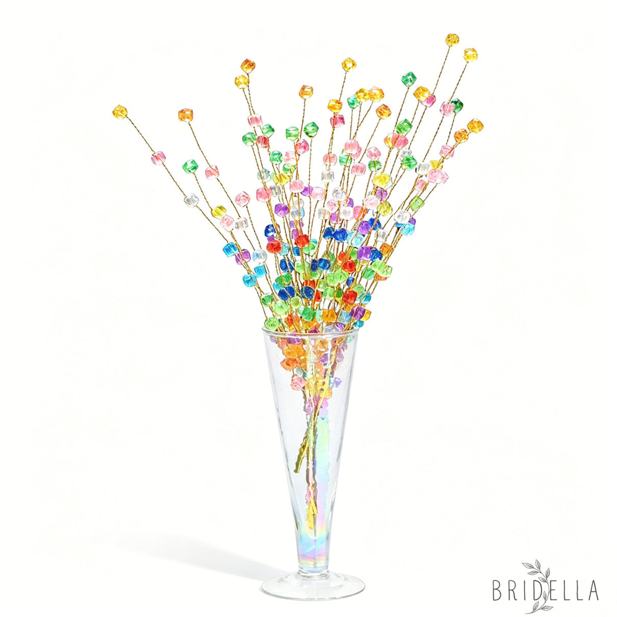 Single Stem Multicolor Crystal Beaded Artificial Flower K24 - Rainbow Mixed