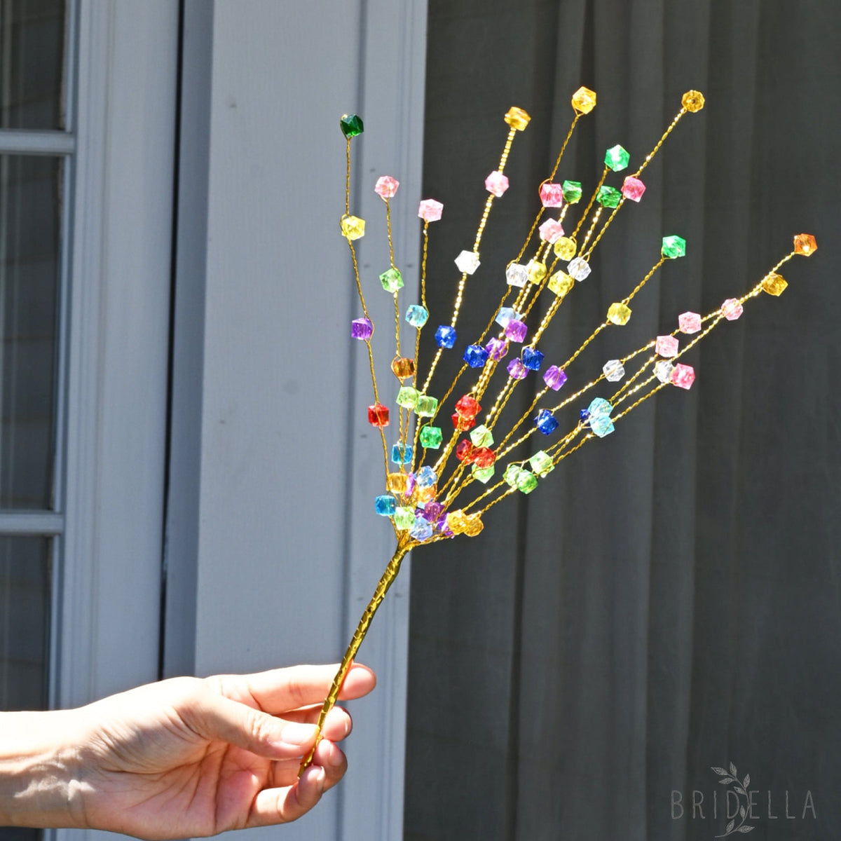 Single Stem Multicolor Crystal Beaded Artificial Flower K24 - Rainbow Mixed