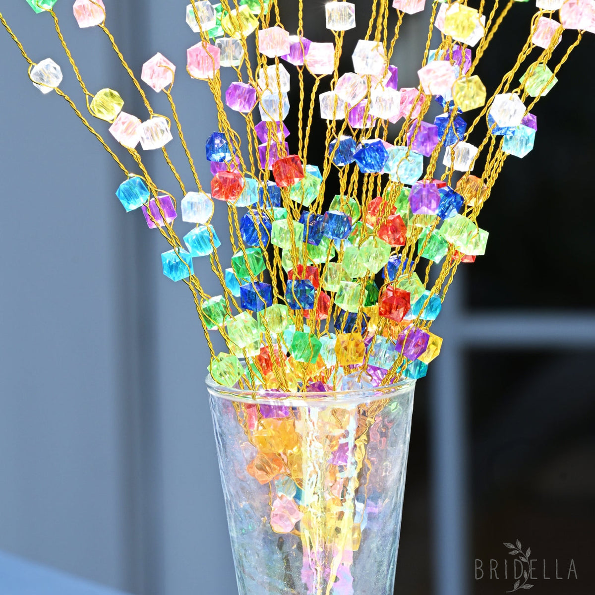 Single Stem Multicolor Crystal Beaded Artificial Flower K24 - Rainbow Mixed