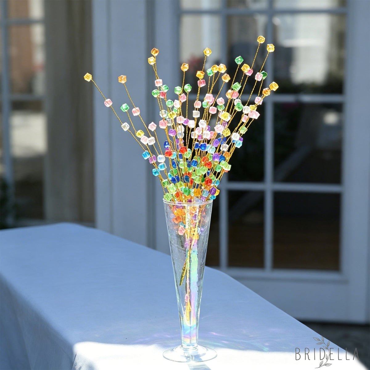 Single Stem Multicolor Crystal Beaded Artificial Flower K24 - Rainbow Mixed