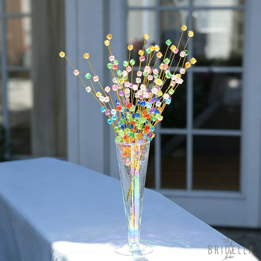 Single Stem Multicolor Crystal Beaded Artificial Flower K24 - Rainbow Mixed