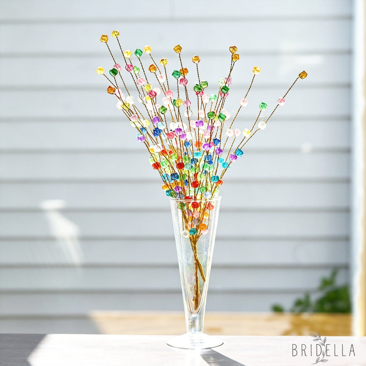 Single Stem Multicolor Crystal Beaded Artificial Flower K24 - Rainbow Mixed