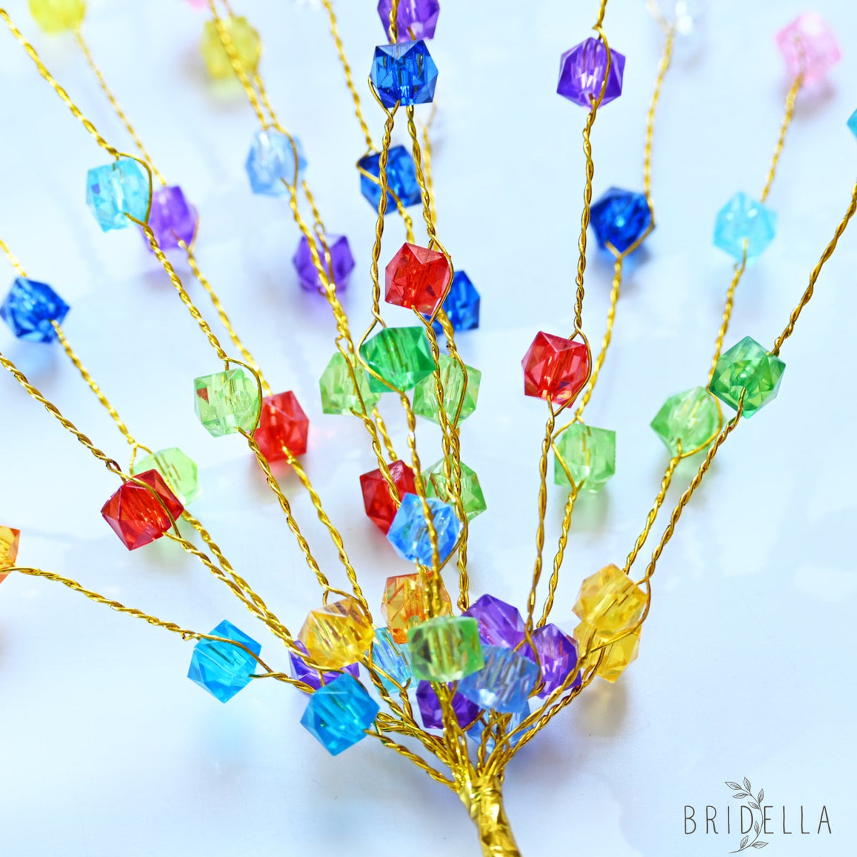 Single Stem Multicolor Crystal Beaded Artificial Flower K24 - Rainbow Mixed