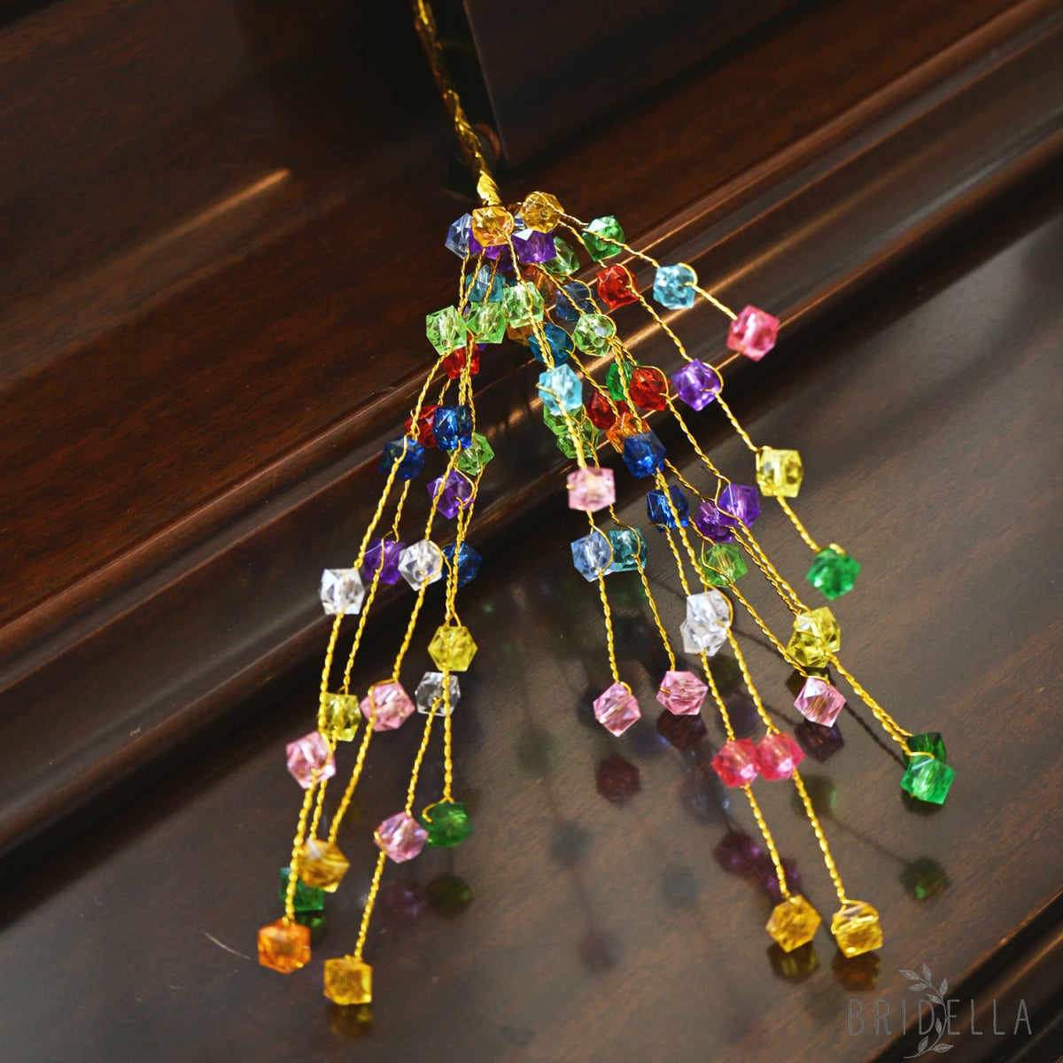 Single Stem Multicolor Crystal Beaded Artificial Flower K24 - Rainbow Mixed