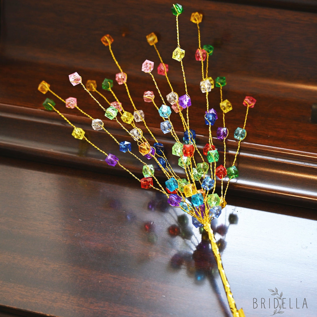 Single Stem Multicolor Crystal Beaded Artificial Flower K24 - Rainbow Mixed