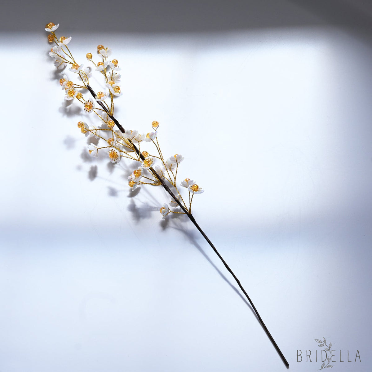 Single Stem White & Gold Crystal Plum Blossom Artificial Flower K70 - Orange