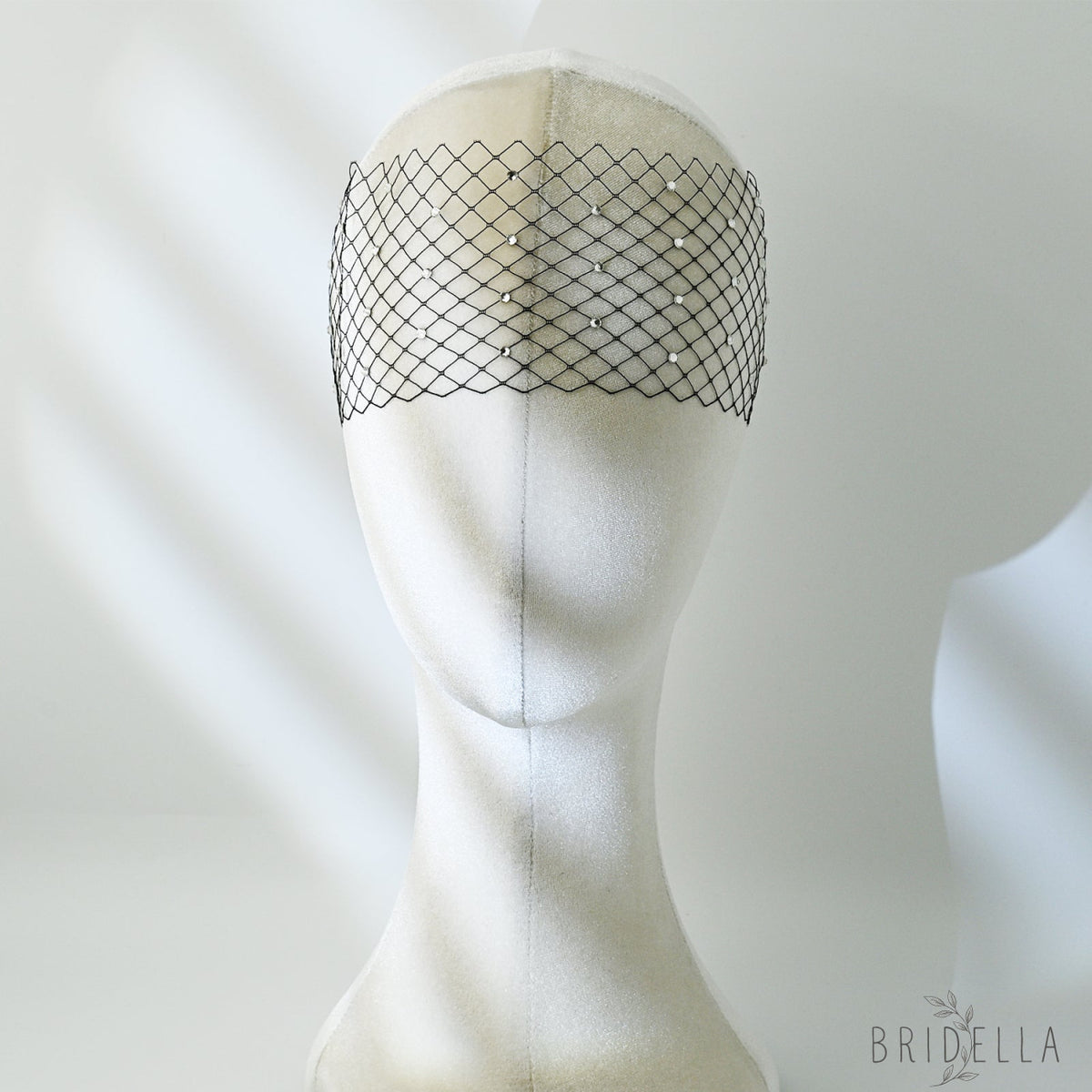 Sparkling Rhinestone Bridal Veil Wedding Blusher Veil - Bridella BMA30-B - Black