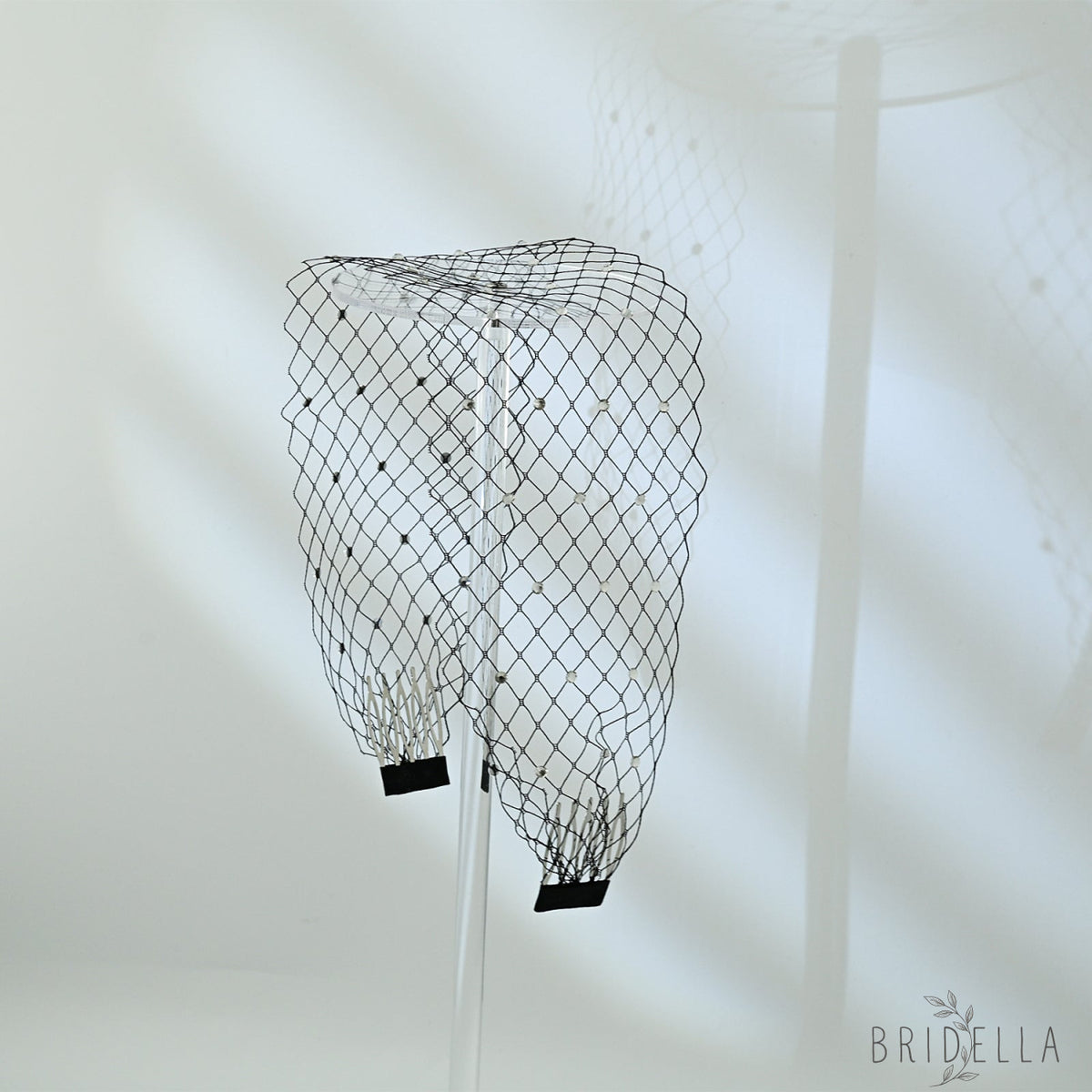 Sparkling Rhinestone Bridal Veil Wedding Blusher Veil - Bridella BMA30-B - Black
