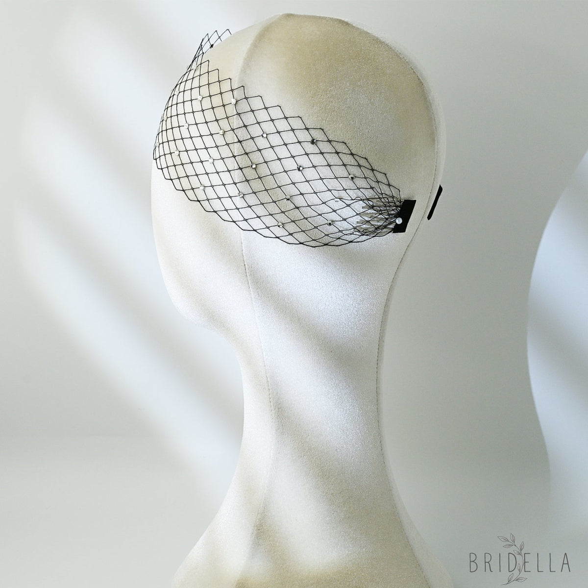 Sparkling Rhinestone Bridal Veil Wedding Blusher Veil - Bridella BMA30-B - Black