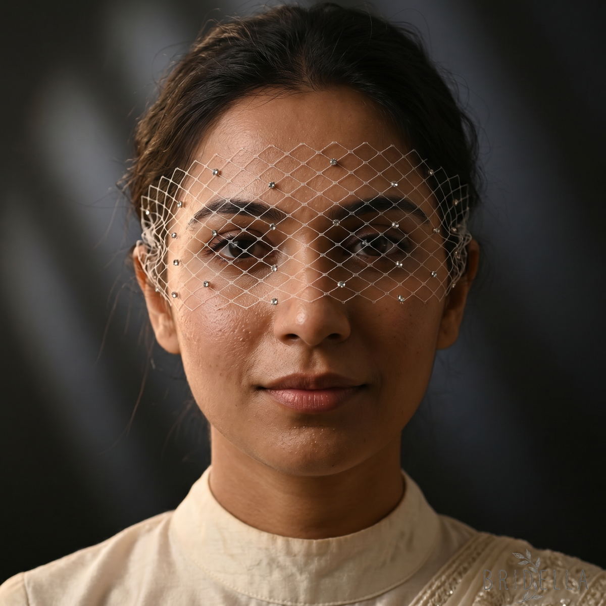 Sparkling Rhinestone Bridal Veil Wedding Blusher Veil - Bridella BMA30-W - IVONY