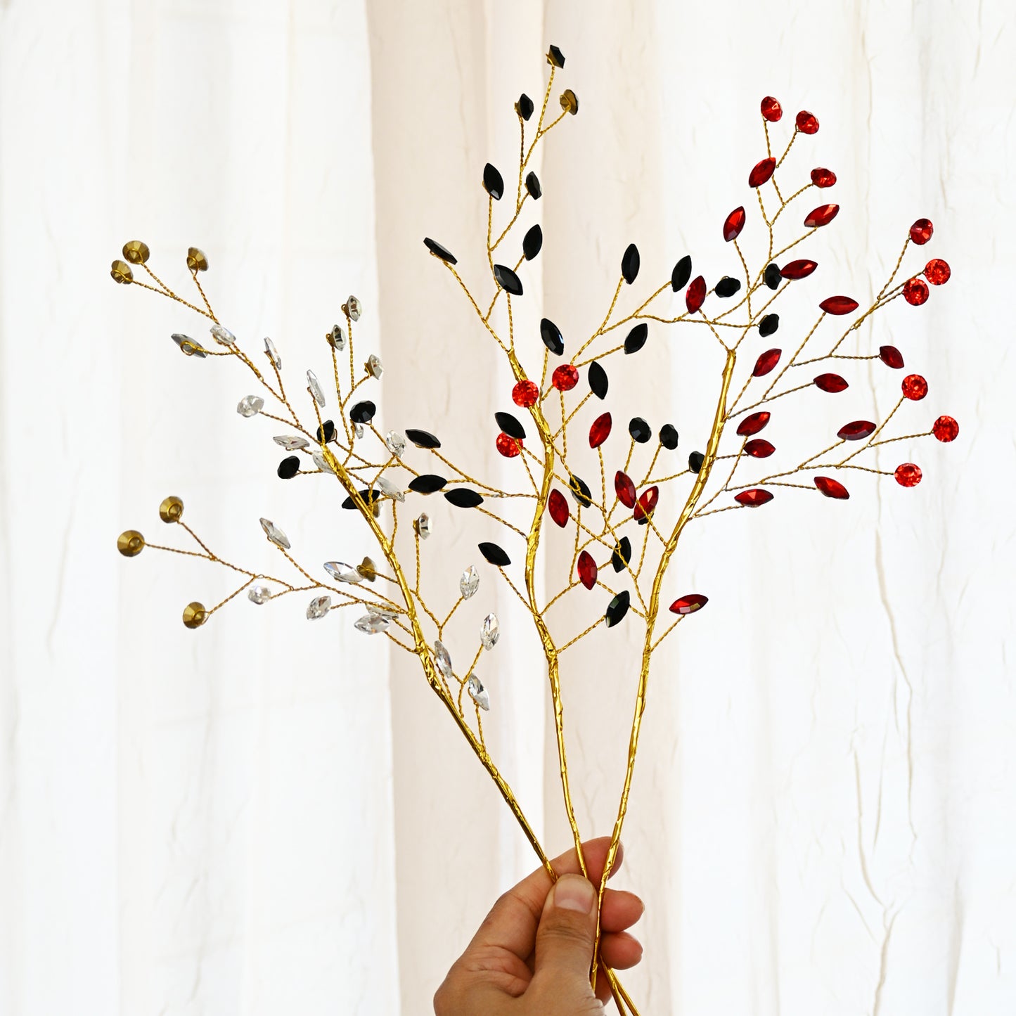 Handmade Marquise Crystal Twig Branches, Gold Wire Rhinestone Floral Picks K127