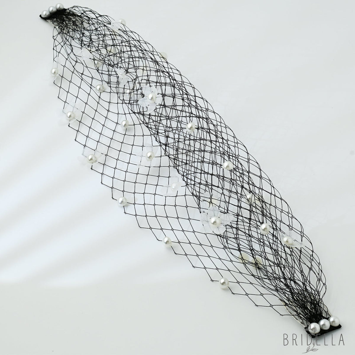 Vintage Birdcage Bridal Veil Fascinator Stretch Headband Blusher Face Veil Black White - Bridella BVA15-B - Black