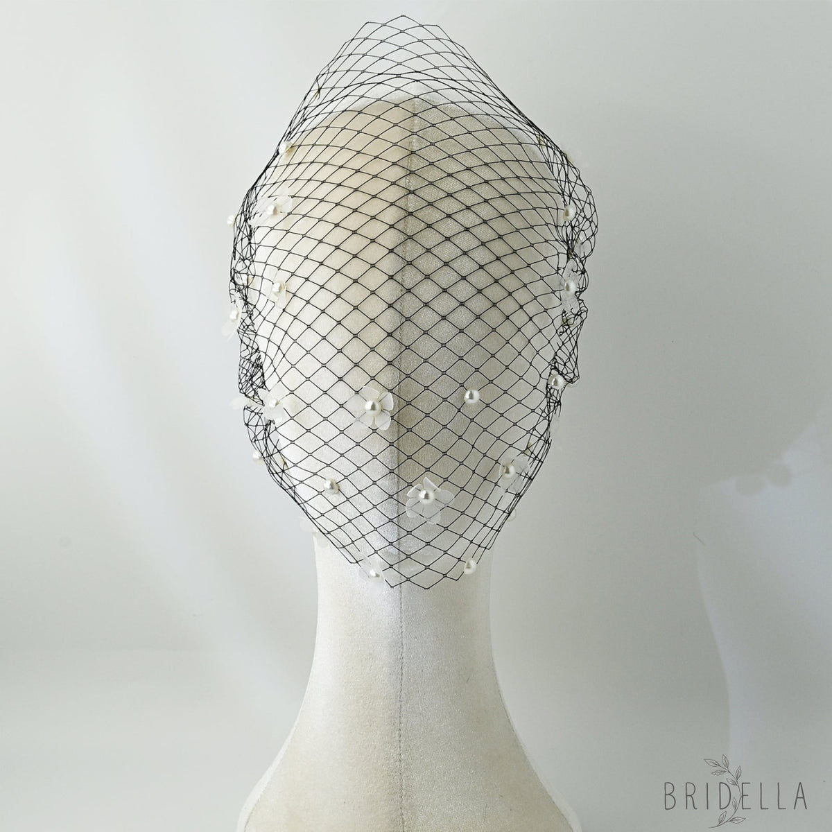Vintage Birdcage Bridal Veil Fascinator Stretch Headband Blusher Face Veil Black White - Bridella BVA15-B - Black