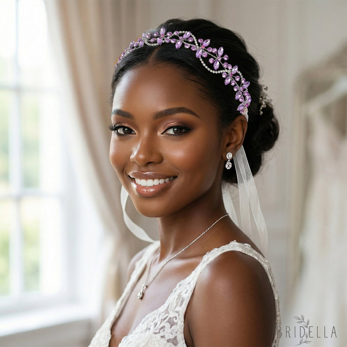 Violet Rhinestone Bridal Headband Wedding Hair - Bridella BHP266 - Violet - HEADWEAR