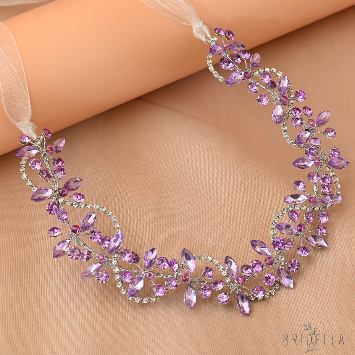 Violet Rhinestone Bridal Headband Wedding Hair - Bridella BHP266 - Violet - HEADWEAR