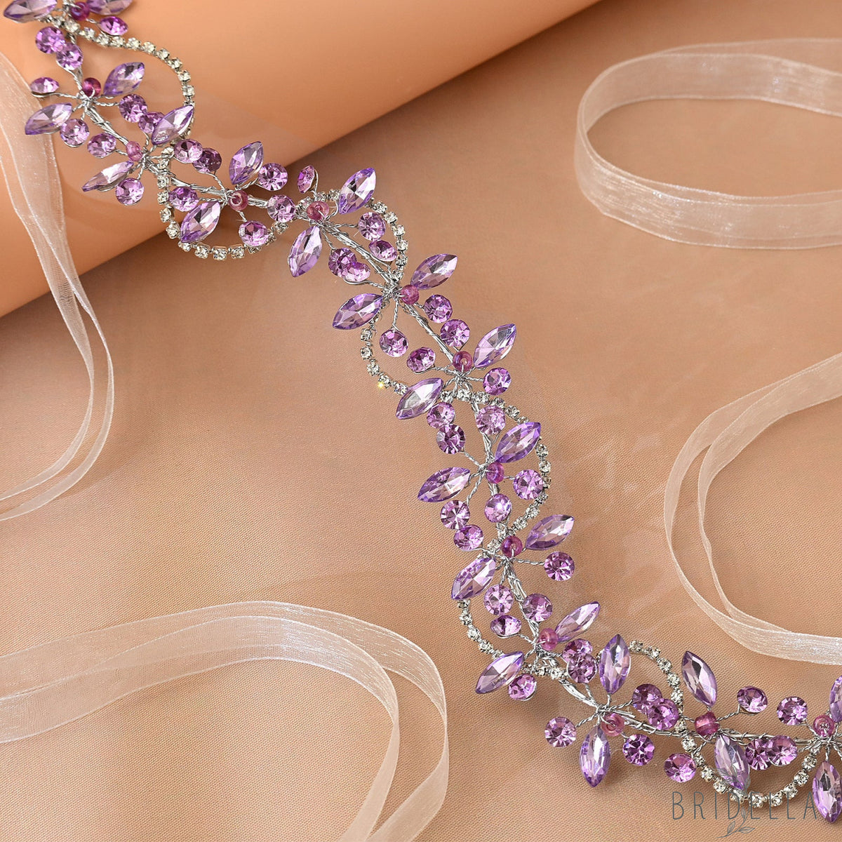 Violet Rhinestone Bridal Headband Wedding Hair - Bridella BHP266 - Violet - HEADWEAR