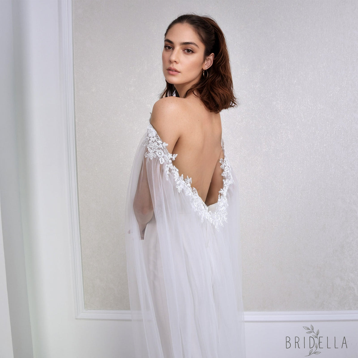 MG56-I white lace mesh shawl
