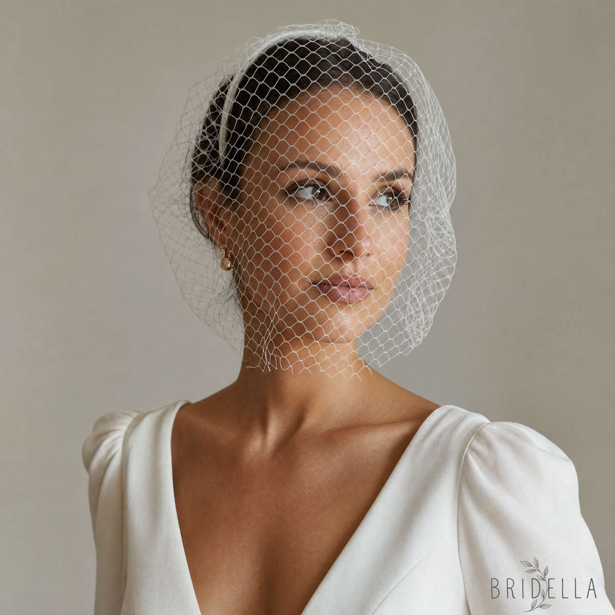 white White Mesh Headband - Bridella BVA06A-W - white - face veil