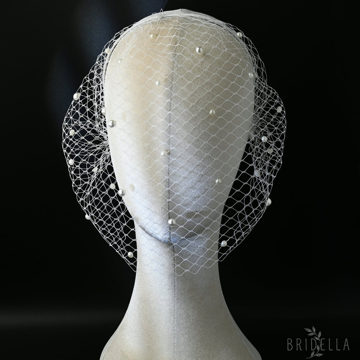 white White Pearl & Mesh Birdcage Veil - Bridella BVA08-W - white - face veil